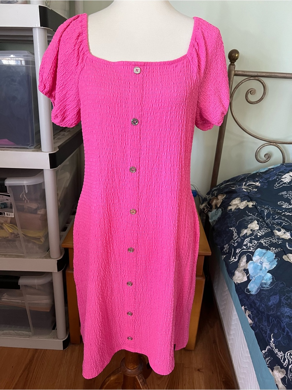 Tommy Hilfiger Large Bright Pink Button-Front Midi Dress